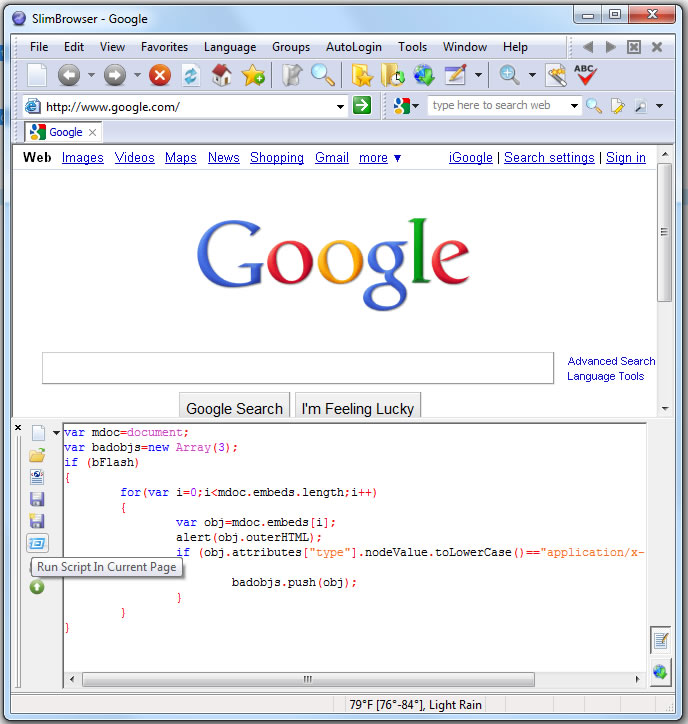 run script - web browser