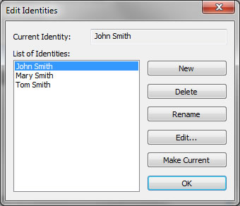 Select the current identity used by the form filler